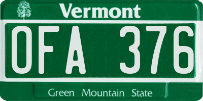 VT license plate OFA376