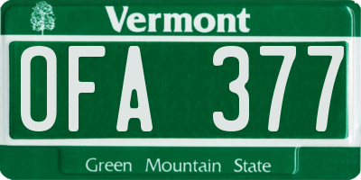 VT license plate OFA377