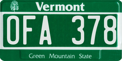 VT license plate OFA378