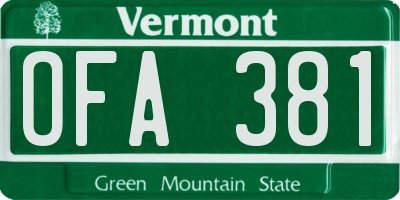 VT license plate OFA381