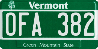 VT license plate OFA382