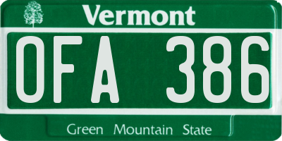 VT license plate OFA386