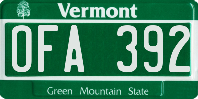 VT license plate OFA392