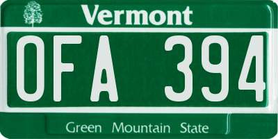 VT license plate OFA394