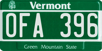VT license plate OFA396