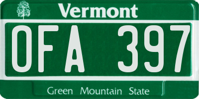 VT license plate OFA397