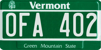 VT license plate OFA402