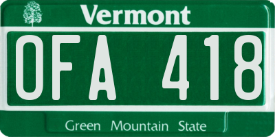 VT license plate OFA418