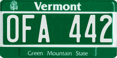 VT license plate OFA442