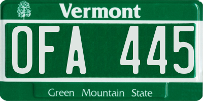 VT license plate OFA445