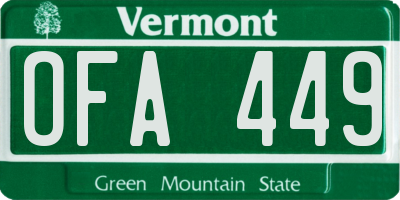 VT license plate OFA449