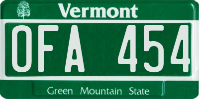VT license plate OFA454