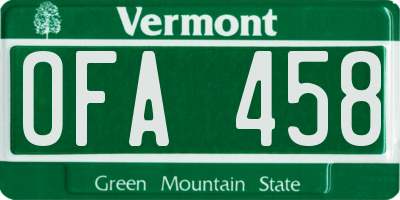VT license plate OFA458