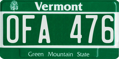 VT license plate OFA476