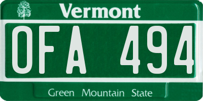 VT license plate OFA494