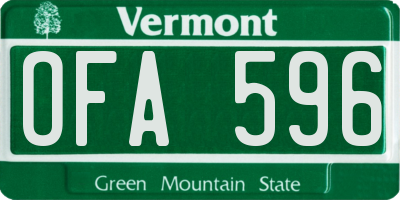 VT license plate OFA596