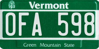 VT license plate OFA598