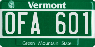 VT license plate OFA601