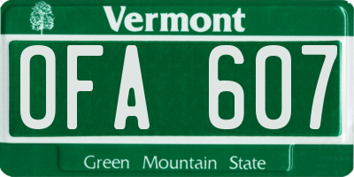 VT license plate OFA607