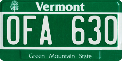 VT license plate OFA630