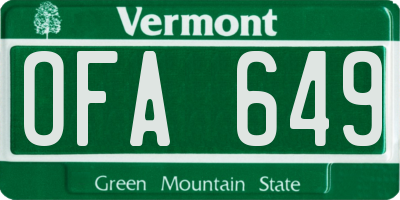 VT license plate OFA649