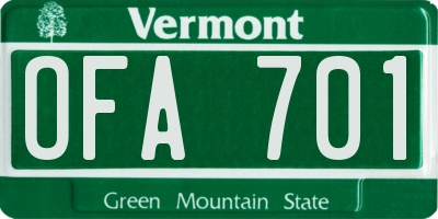VT license plate OFA701