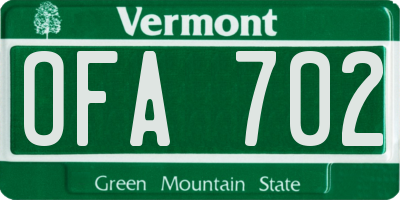 VT license plate OFA702