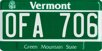 VT license plate OFA706