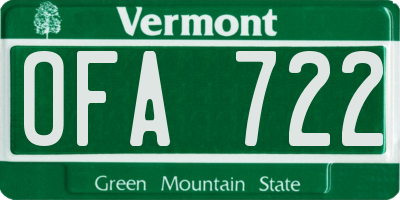 VT license plate OFA722