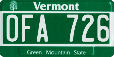 VT license plate OFA726