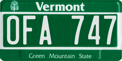 VT license plate OFA747
