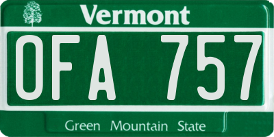 VT license plate OFA757