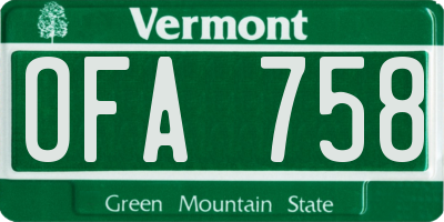 VT license plate OFA758