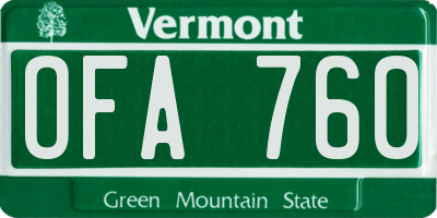 VT license plate OFA760