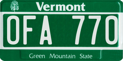 VT license plate OFA770