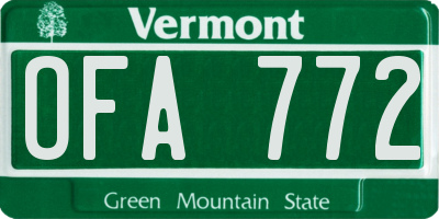 VT license plate OFA772
