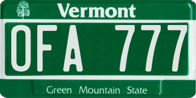 VT license plate OFA777