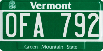VT license plate OFA792