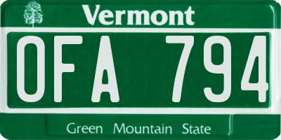 VT license plate OFA794