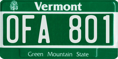 VT license plate OFA801