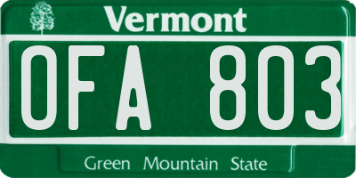 VT license plate OFA803