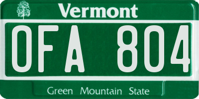 VT license plate OFA804