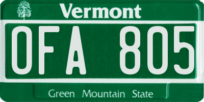 VT license plate OFA805