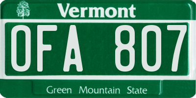 VT license plate OFA807