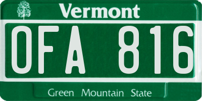 VT license plate OFA816