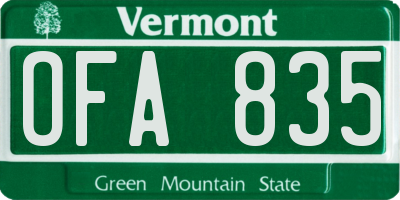 VT license plate OFA835