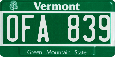 VT license plate OFA839