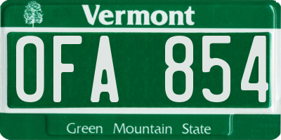VT license plate OFA854