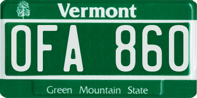VT license plate OFA860