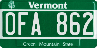 VT license plate OFA862